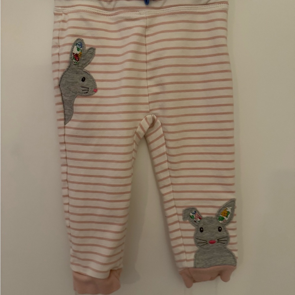Baby Boden Striped Pants with Bunny Appliqués